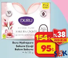 DURU HYDROPURE SAKURA ÇİÇEĞİ BAKIM SABUNU 4X135 G fiyat ve kampanya bilgisi